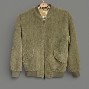Helmut Lang Sherpa Bomber Jacket Men Sz M Earthtone Green Tan Lambskin READ